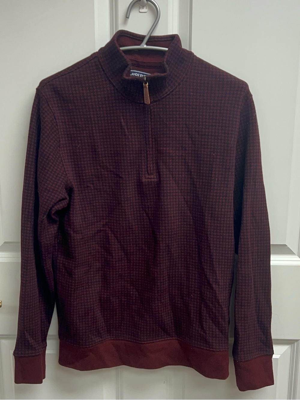 Lands' End maroon houndstooth quarter-zip pullover Size Small